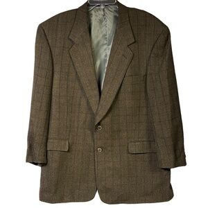 Pinstripes Jacket 44R Brown Plaid Sport Coat Notch Lapel Patch Pocket Classic